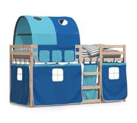 qohoio Litera con Cortinas Cama litera Matrimonio Camas literas Infantiles Madera Maciza de Pino Azul 80x200 cm - 3283989