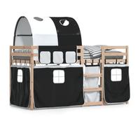 qohoio Litera con Cortinas Cama litera Matrimonio Camas literas Infantiles Madera Maciza Pino Blanco y Negro 90x190 cm - 3284027