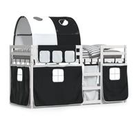 qohoio Litera con Cortinas Cama litera Matrimonio Camas literas Infantiles Madera Maciza Pino Blanco y Negro 75x190 cm - 3284003