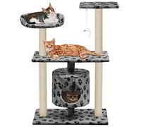 qohoio Rascador para Gatos con Poste de sisal 95 cm Huellas Gris Torre de Escalada, Estable de Varios Niveles, árboles de Actividades