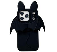 QoKcoahn Funda compatible con iPhone 17, lindo diseño de Kawaii en 3D, diseño de alas de murciélago negro, protector de caídas de gel de silicona suave para mujeres y niñas