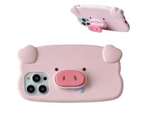 QoKcoahn Funda compatible con iPhone 17 Pro Max, linda funda de dibujos animados de cerdo 3D Kawaii divertido con soporte y llavero, protector de caídas de gel de silicona suave para mujeres y niñas
