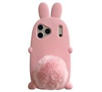 QoKcoahn Funda compatible con iPhone 17 Pro Max, lindo diseño 3D Kawaii divertido conejo de dibujos animados de felpa con soporte de silicona suave de gel protector contra caídas para mujeres y niñas