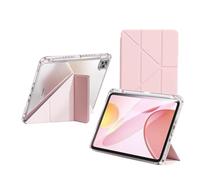 QoKcoahn Funda para iPad Pro de 12.9 pulgadas 2018, funda transparente para iPad de 3ª generación con soporte para lápices, protector de encendido y apagado automático, color rosa