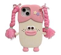 QoKcoahn - Funda para iPhone 14 Pro, bonita funda de teléfono Kawaii en 3D, divertida boca de salchicha trenzada rosa con llavero, funda de silicona suave de gel de protección contra caídas para