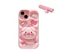 QoKcoahn Funda para iPhone 17, lindas fundas de teléfono 3D Kawaii con soporte de cerdo divertido diseño de dibujos animados, funda de gel de silicona suave, protección contra caídas para mujeres y