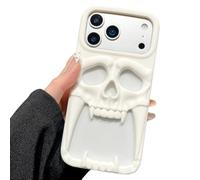 QoKcoahn Funda para iPhone 17 Pro, funda de teléfono 3D Kawaii, diseño de calavera no fluorescente, color rojo, silicona suave, divertida funda protectora de gel para mujeres y niñas para iPhone 17