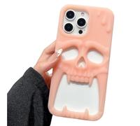 QoKcoahn Funda para iPhone 18 Pro/17 Pro, funda 3D Kawaii para teléfono, linda funda de silicona suave con diseño de calavera fluorescente roja, divertida funda protectora de gel para mujeres y niñas.