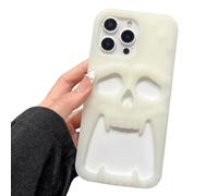 QoKcoahn Funda para iPhone 18 Pro/17 Pro, funda de teléfono 3D Kawaii, bonita caricatura, calavera fluorescente, verde, silicona suave, divertida funda protectora de gel para mujeres y niñas
