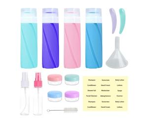 qokeeu Contenedor de champú de viaje, tamaño de viaje, rellenables, botellas de spray para champú, envases de acondicionador vacíos a prueba de fugas, juego para viajes, ducha, vacaciones, viaje por