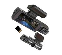 QOKLIYUI Cámara de salpicadero para Coche, grabadora 1080P HD, Espejo de Doble Lente ABS con batería, Espejo retrovisor con cámara de salpicadero para Coche, Negro 4, Tarjeta de 32 GB Delante de una