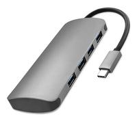 Qoltec 50379 Hub y Conector USB 3.0 Type-C Gris - Concentrador (3.1 Gen 1, Type-A, 0,23 m, 230 mm, 52 mm)