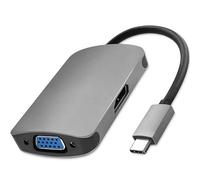 Qoltec 50380 hub y Conector USB 3.0 (3.1 Gen 1) Type-C Gris - concentradores y concentradores (USB 3.0 (3.1 Gen 1) Type-C, HDMI,VGA, Gris, Negro, 0,21 m, 66 mm)
