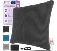 Qomfor - Almohadilla térmica eléctrica prémium - Almohada térmica de soporte lumbar para aliviar el dolor de espalda - Gris hierro - Cojín ajustable con 3 niveles de calor y batería portátil
