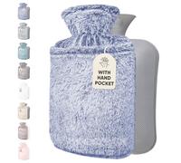 Qomfor Bolsa de Agua Caliente 1,8L - Botella de Agua Caliente con Funda de Felpa Premium Suave - Bolsa Agua Caliente para el alivio del dolor y para noches acogedoras (Azul)