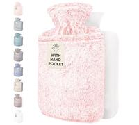 Qomfor Bolsa de Agua Caliente 1,8L - Botella de Agua Caliente con Funda de Felpa Premium Suave - Bolsa Agua Caliente para el alivio del dolor y para noches acogedoras (Rosa)