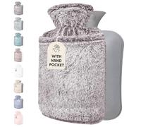 Qomfor Bolsa de Agua Caliente 1,8L - Botella de Agua Caliente con Funda de Felpa Premium Suave - Bolsa Agua Caliente para el alivio del dolor y para noches acogedoras (Gris Oscuro)