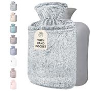 Qomfor Bolsa de Agua Caliente 1,8L - Botella de Agua Caliente con Funda de Felpa Premium Suave - Bolsa Agua Caliente para el alivio del dolor y para noches acogedoras (Gris Claro)