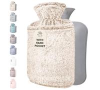 Qomfor Bolsa de Agua Caliente 1,8L - Botella de Agua Caliente con Funda de Felpa Premium Suave - Bolsa Agua Caliente para el alivio del dolor y para noches acogedoras (Marrón Oscuro)
