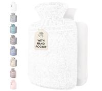 Qomfor Bolsa de Agua Caliente 1,8L - Botella de Agua Caliente con Funda de Felpa Premium Suave - Bolsa Agua Caliente para el alivio del dolor y para noches acogedoras (Blanco)