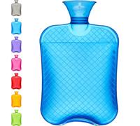 Qomfor Botella de agua caliente - 1,8 litros de gran capacidad, bolsa de agua caliente premium para aliviar el dolor, dolor de espalda, dolor de período, cuello y hombros - sin cubierta - Blue