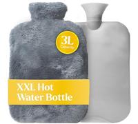 Qomfor XXL Bolsa de Agua Caliente de Piel (3L) con Funda Lavable - Bolsa Agua Calor Ideal para Dolores, Menstruación y Frío - Bolsa Caliente Grande para Invierno y Relajación (Gris)