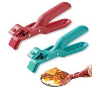 QOMJUFA 2pcs Pinzas Cocina Profesional Pinzas Barbacoa de Acero Inoxidable y Silicona Resistentes, Pinzas para Bandeja de Pizza de Acero Inoxidable, Clip Antiquemaduras, Clip para Tazón de Plato