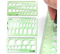 QOMJUFA Plantillas para Dibujar, Reglas de Plástico, Plantilla Circulos, Plantilla Elipses, Kit de Dibujo de Plantilla, Trazador de Plantillas, para Oficina y Escuela Diseño de Dibujos, Verde, 3 pcs