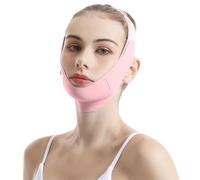 QOMJUFA V Line Lifting Mask,Faja facial lifting, reductor doble de la barbilla,Se puede llevar en casa durante el día o dormir por la noche(Rosa）
