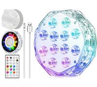Qoolife 4" 20LED Magnetic Submersible LED Light - Emparejamiento con mando a distancia, control en grupos, luces sumergibles recargables impermeables para piscinas, brillante y fuerte imán (1 Pack)