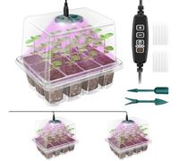 Qoolife Bandeja de Inicio de Semillas con luz para Plantas, Paquete de 2 Luces de Cultivo para Kit de Inicio de Semillas con cúpulas de Humedad, Controlador de temporización (Transparente)
