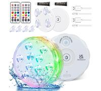 Qoolife Luces Sumergibles recargables, 3.3" USB Magnético RGBW Piscina Luz LED Impermeable Control remoto RGB cambiante Bajo el agua Luz para fiesta Florero de Navidad Tina de(2 Paquete)