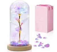 Qoolife Rosa de Cristal, Regalo Día de la Madre Rosa Flor Regalos para Mujeres Regalos de Cumpleaños para Ella, Flor Artificial Rosa en Cristal Mujeres Mon Novia, Flores Preservadas Forever Rose