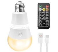 Qoolife USB-C bombilla con mando a distancia, E27 LED bombillas recargables con batería, 3 colores regulables, 7W magnética bombilla de luz de la batería con función de temporización, 1 paquete
