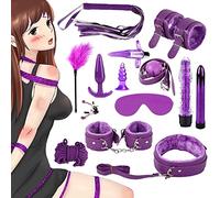 Qoosea 15 Piezas SM Bondage Kit, SM Bondage Erótico Set Juguetes Sexuales Plug Anal Butt Plug Set para Parejas BDSM Restraints Kits Esposas para Principiantes y Experimentados (Púrpura)