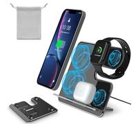 Qoosea 15W Qi Cargador Inalámbrico Rápido Stand, Qi Wireless Charger Estación Phone Fast Charge Holder para iPhone 16/15/14/13/12/11 Series/Samsung,für iWatch 9/8/7/6/SE/5/4/3/2, für AirPods Pro/3/2