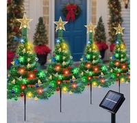 Qoosea 4 Árboles de Navidad Luces Solares Árbol de Navidad al Aire Libre Luces Solar 8 Modos 80LED Copos de Nieve Luces de Colores Solares de Navidad Exteriores Decoración Navideña de Jardín Exteriore