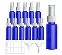 Qoosea Botellas de aerosol Juego de Botellas de viaje de Plástico de Niebla Pequeña 12 Unidades 30ml Atomizador de Líquido Recipientes Recargables con 2 Embudos y 1 Etiquetas (azul)