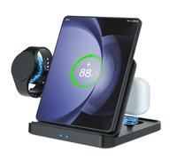 Qoosea Cargador Inalámbrico 3 en 1 para Samsung Galaxy Z Fold 6/5/4/3/2 Estación de Carga Inalámbrica Inductiva para Galaxy Z Flip/S24/S23/S22 Cargador de Inducción para Galaxy Watch 6/5/4 Buds