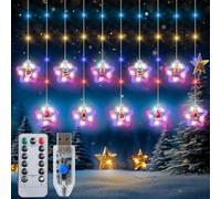 Qoosea Cortina de Luces Navideñas, 100LED Estrellas Cortina de Luz USB, 3M 8 Modos Impermeable Cadena Luces Guirnaldas Interior Exterior Decorativas para Boda Fiesta Jardín, Colores