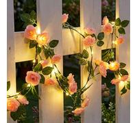 Qoosea Guirnalda Luces de Rosas, 1.8M 40 LED Guirnalda Luces de Flores Artificiales Rosa de Pilas, Guirnalda Flores para Interior Exterior, Decoración para Fiesta Habitación Balcón Jardín Boda Ventana