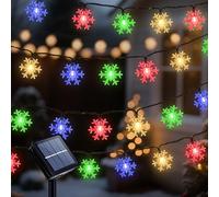Qoosea Guirnalda Luces Exterior Solar, 12M 100 LED Copo de Nieve Luces Navidad Solar con Tiempo y 8 Modos, Impermeable Luces Decorativas Luz Decoración para Navidad Jardín Patio Festivales-Color