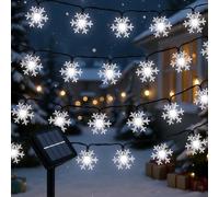 Qoosea Guirnalda Luces Exterior Solar, 12M 100 LED Copo de Nieve Luces Navidad Solar con Tiempo y 8 Modos, Impermeable Luces Decorativas Luz Decoración para Navidad Jardín Patio Festivales-Blanco