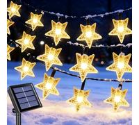 Qoosea Guirnalda Luces Exterior Solar, 12M 100 LED Estrellas Luces de Navidad Solar con Tiempo y 8 Modos, Impermeable Luces Decoración de Navidad Exterior para Jardín Blanco Cálido