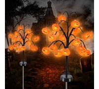 Qoosea Halloween Luces de Calabaza 2 Piezas, Luces Solares Jardín LED, IP65 Impermeable Luz Solar Exterior Decorativa, Halloween Decoración para Jardín, Patio, Césped y Caminos