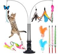 Qoosea Juguete interactivo para gatos con plumas, 14 unidades, interactivo, con ventosa fuerte y 2 varillas, juego de juguetes para gatos de inteligencia