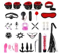 Qoosea Kits de Ataduras BDSM Juguetes Plug Anales 26PCS Sets Parejas Juguetes Sexuales Set Bondage Ajustable Juegos de Adultos para Parejas Set de Sujeción para Accesorios Sexuales (Negro y Rojo)
