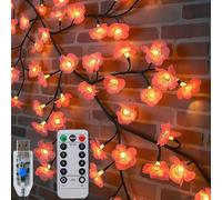 Qoosea Luces Decorativas Rama de Cerezo para Pared 48 LED 1.2M con Mando a Distancia 8 Modos Iluminación Temporizador Decoración Flexible con Flores para Dormitorio y Hogar