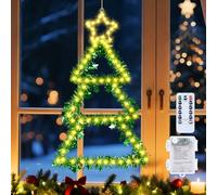 Qoosea Luces para Ventana Árbol de Navidad con Pilas 110 LED Decoración Navideña Plegable para Ventana 8 Modos Temporizador Mando a Distancia IP65 Impermeable para Pared Árbol de Navidad Interior