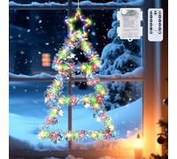 Qoosea Luces para Ventana Árbol de Navidad con Pilas 110 LED Decoración Navideña Plegable para Ventana 8 Modos Temporizador Mando a Distancia IP65 Impermeable para Pared Árbol de Navidad Interior